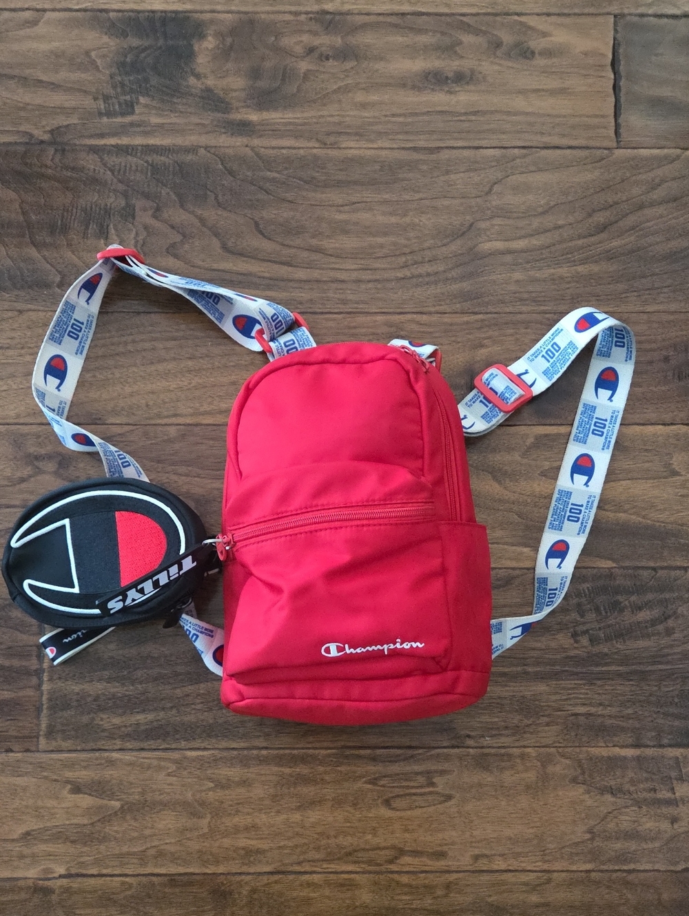 Champion Red Mini Backpack with Branded Strap And Coin Purse